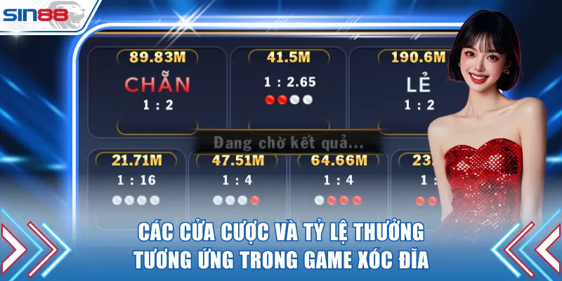 Các cửa cược trong game xóc đĩa và tỷ lệ thưởng tương ứng